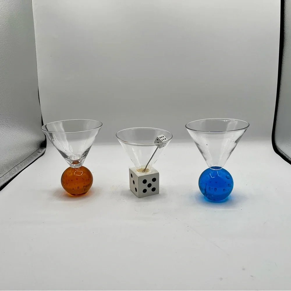 Set of 3 Novelty Martini Glasses with Colorful Bases